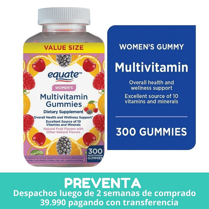 Equate Multivitaminico Mujeres Adultas en gomitas- 300 gomitas 1