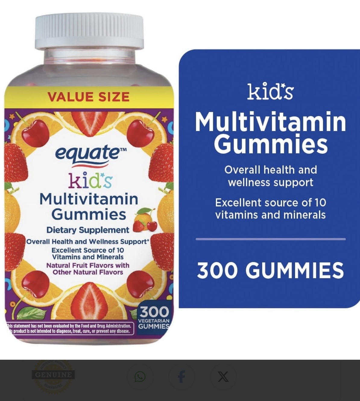 Equate Multivitaminico Kids en gomitas- 300 gomitas