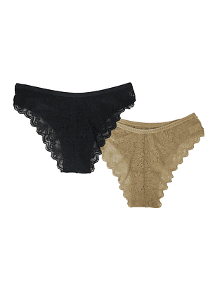 Bikini de senhora algodão com renda atrás  - Pack de 2