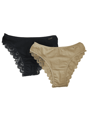 Bikini de senhora algodão com renda atrás  - Pack de 2