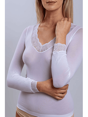 Camisola 2.ª pele renda no decote e no punho - Pack de 3