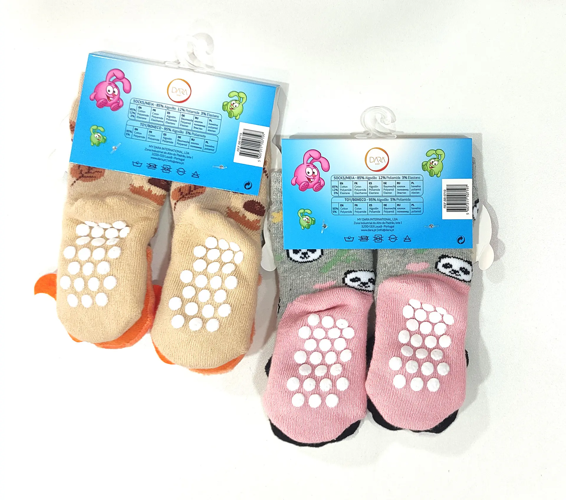 Meia antiderrapante para bebé com guizo - pack de 2 -  Raposa/panda 2