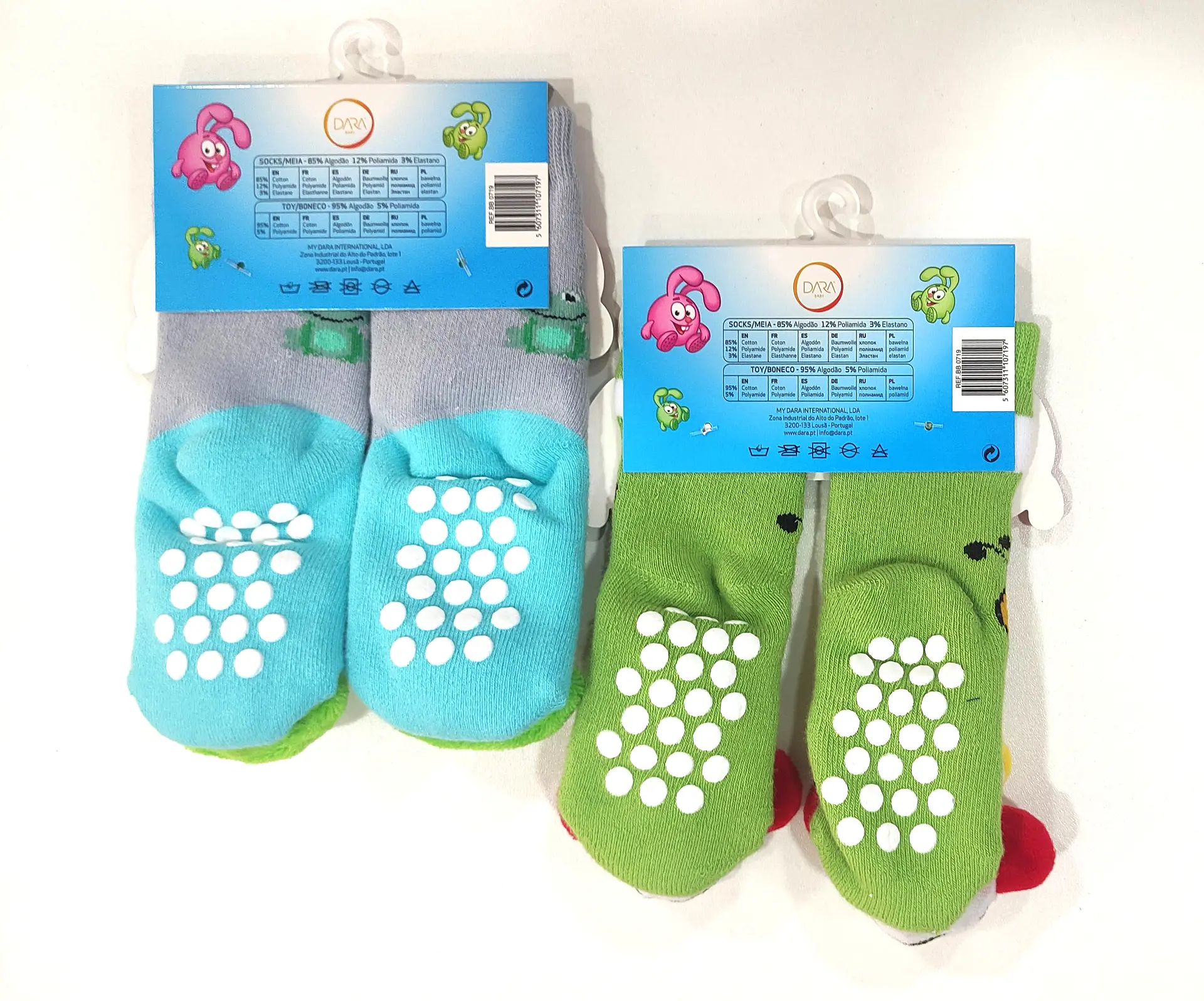 Meia antiderrapante para bebé com guizo - pack de 2 - Abelha/sapo 2