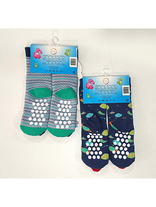 Meia antiderrapante para bebé com guizo - pack de 2 - Baleia/foguetão