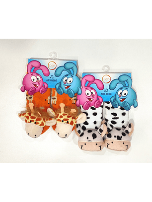 Meia antiderrapante para bebé com guizo - pack de 2 - Girafa/ Vaca 