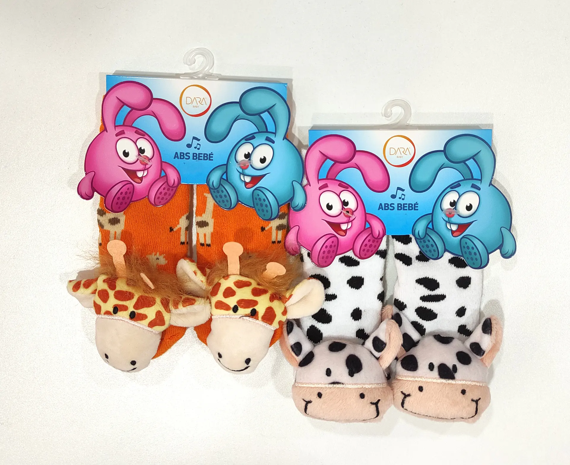 Meia antiderrapante para bebé com guizo - pack de 2 - Girafa/ Vaca  1