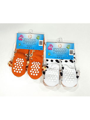 Meia antiderrapante para bebé com guizo - pack de 2 - Girafa/ Vaca 