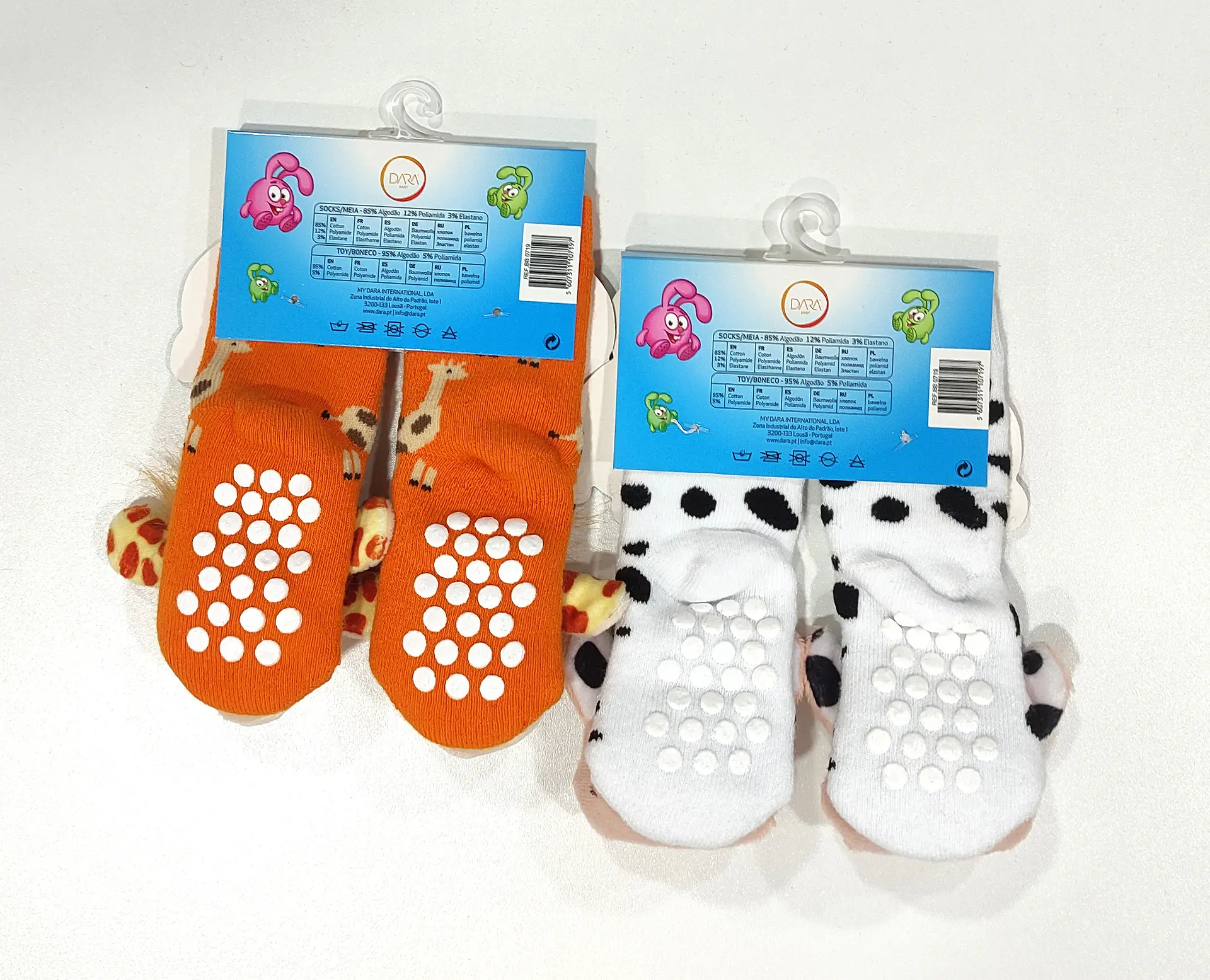 Meia antiderrapante para bebé com guizo - pack de 2 - Girafa/ Vaca  2