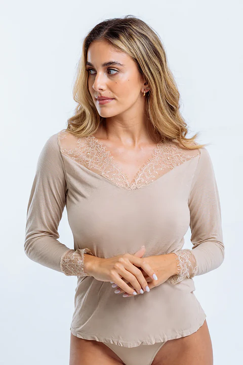 Camisola de interior em modal com renda