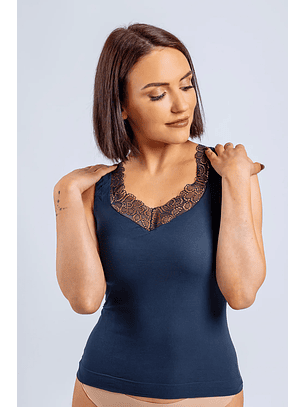 Camisola 2.ª pele sem manga e com renda no decote