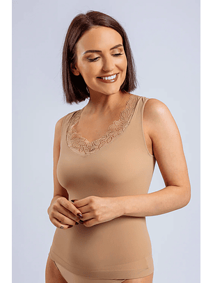 Camisola 2.ª pele sem manga e com renda no decote