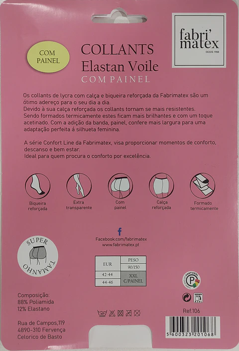 Collant de licra XXL com painel - Pack de 3