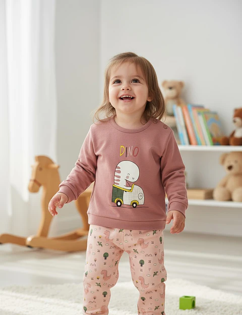 Pijama de bebé “Dino” – 100% Algodão (felpa cardada)