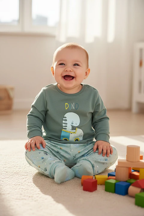 Pijama de bebé “Dino” – 100% Algodão (com carda)