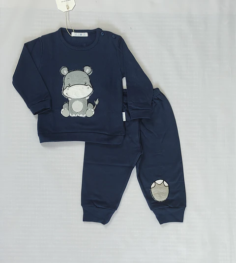 Pijama de bebé "Hipopótamo" - 100% algodão (felpa cardada)