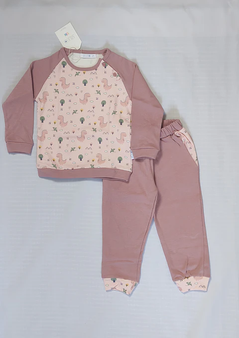 Pijama de bebé "Dino forest" -  100% algodão (com carda)