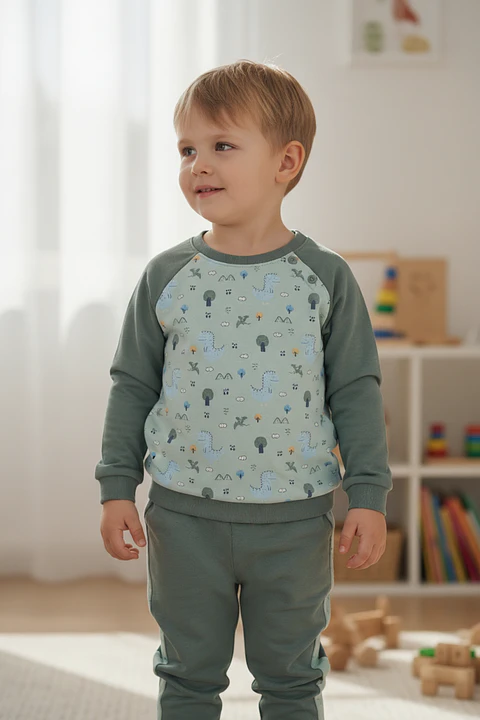 Pijama de bebé "Dino Forest" - 100% algodão (felpa cardada)