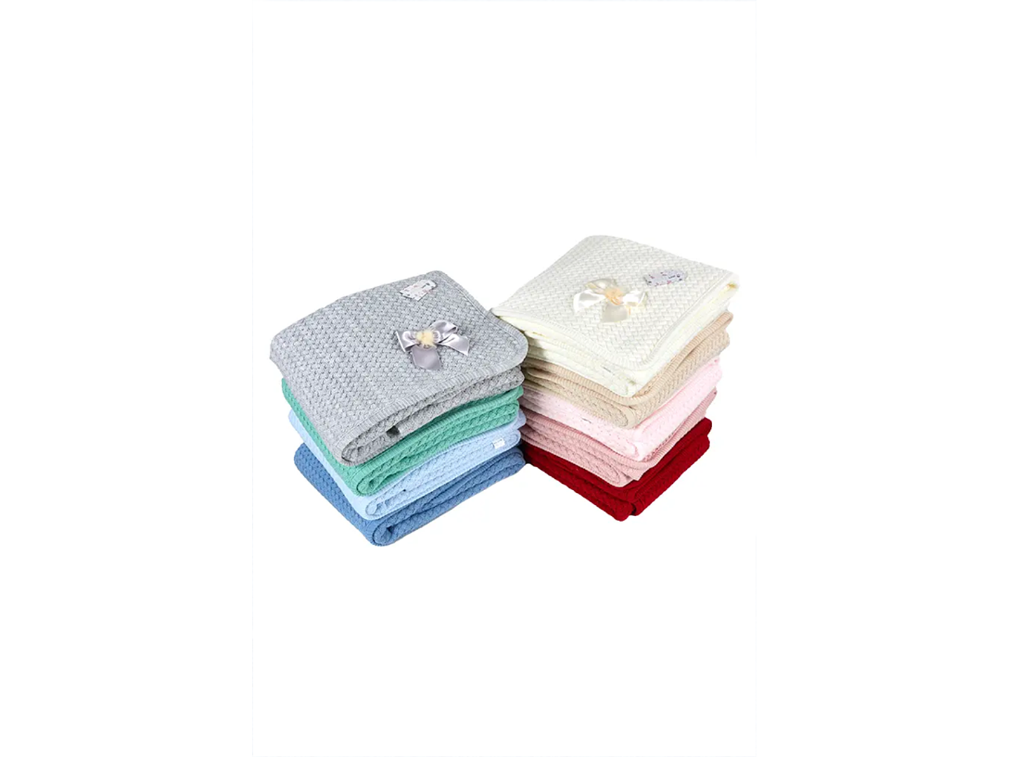 Manta para bebé malha forrada com pompom 2