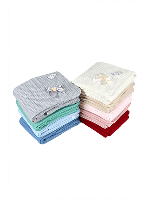 Manta para bebé malha forrada com pompom