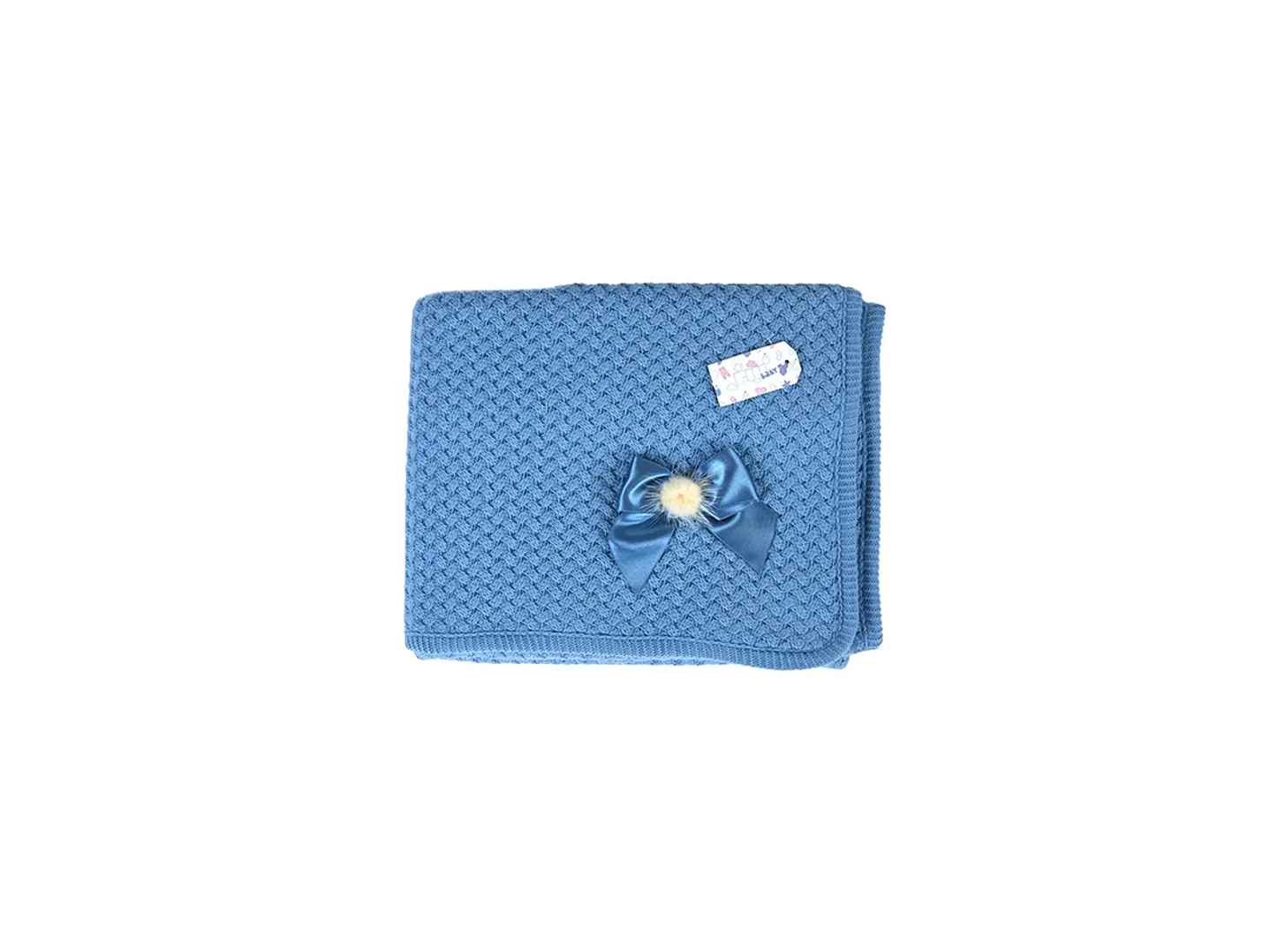 Manta para bebé malha forrada com pompom 1