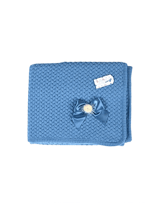 Manta para bebé malha forrada com pompom