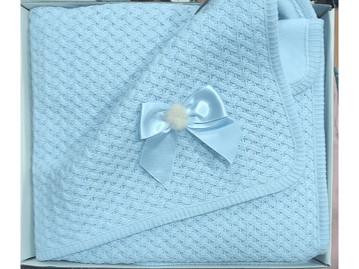 Manta para bebé malha forrada com pompom 5