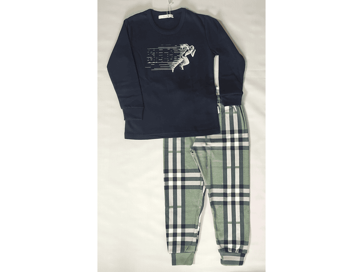 Pijama de criança em algodão (com carda) com calça ao xadrez 3