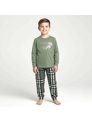 Pijama de criança em algodão (com carda) com calça ao xadrez