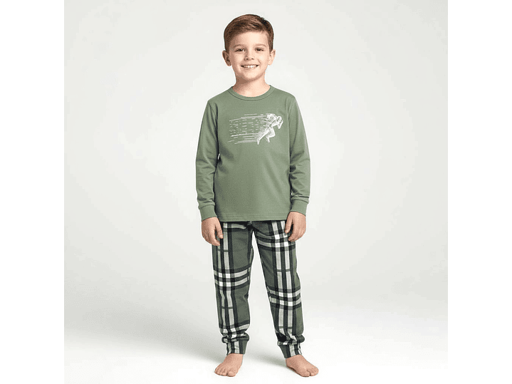 Pijama de criança em algodão (com carda) com calça ao xadrez 1