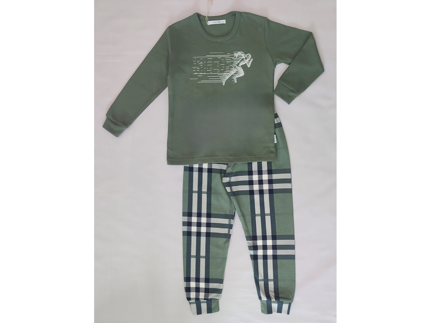 Pijama de criança em algodão (com carda) com calça ao xadrez 4