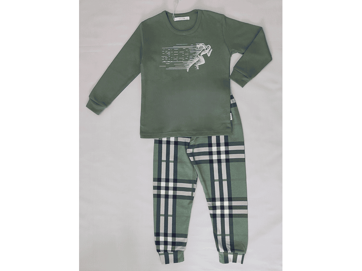 Pijama de criança em algodão (com carda) com calça ao xadrez 4