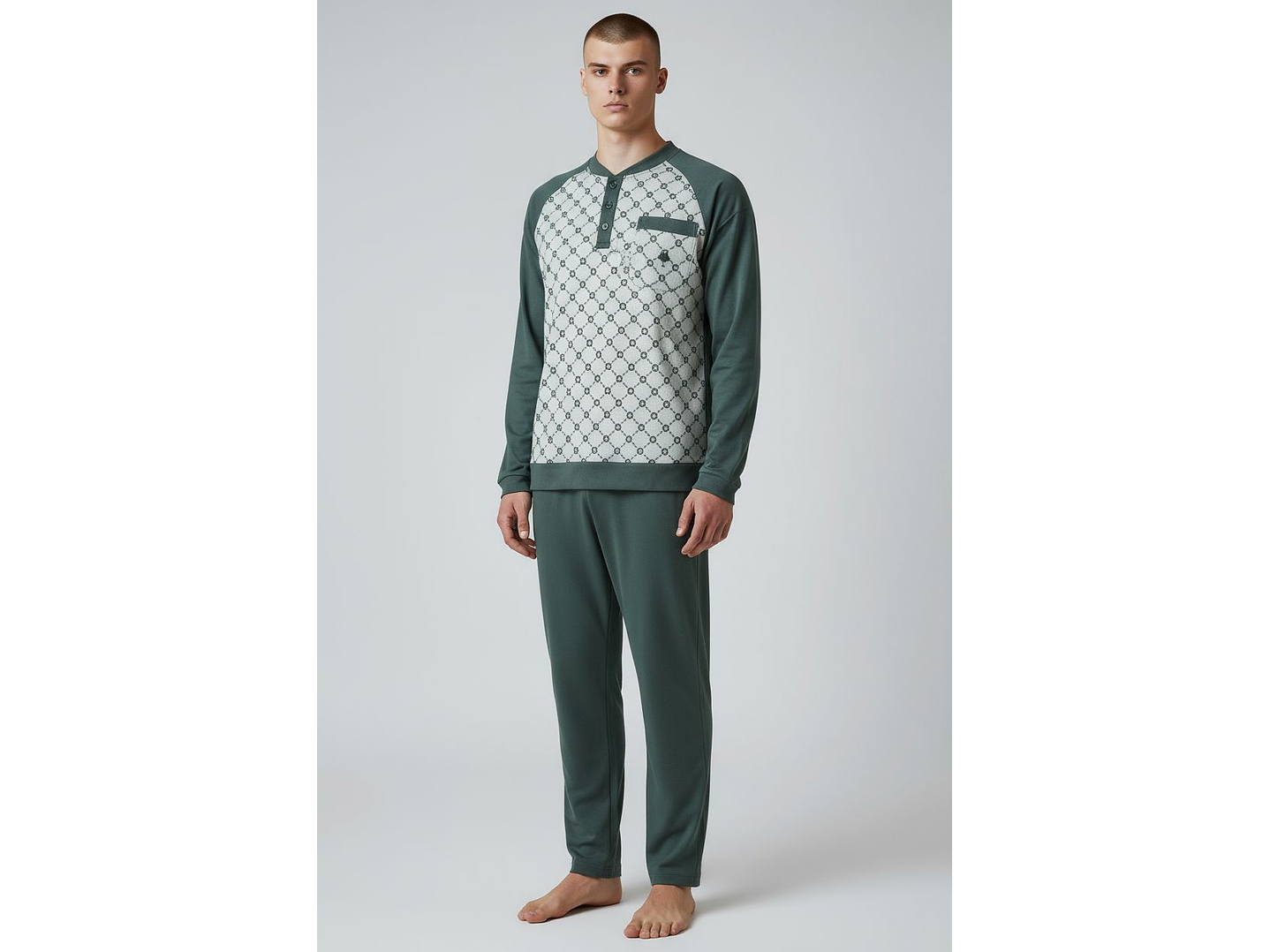 Pijama de homem 100% algodão cardado - verde 1