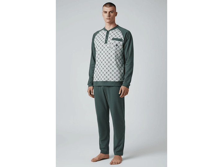 Pijama de homem 100% algodão cardado - verde 1