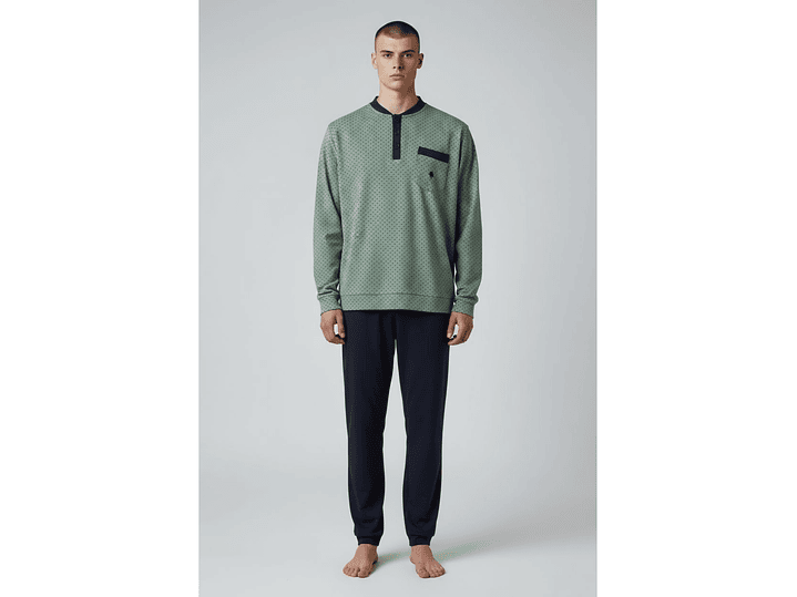 Pijama de homem 100% algodão cardado - verde 1