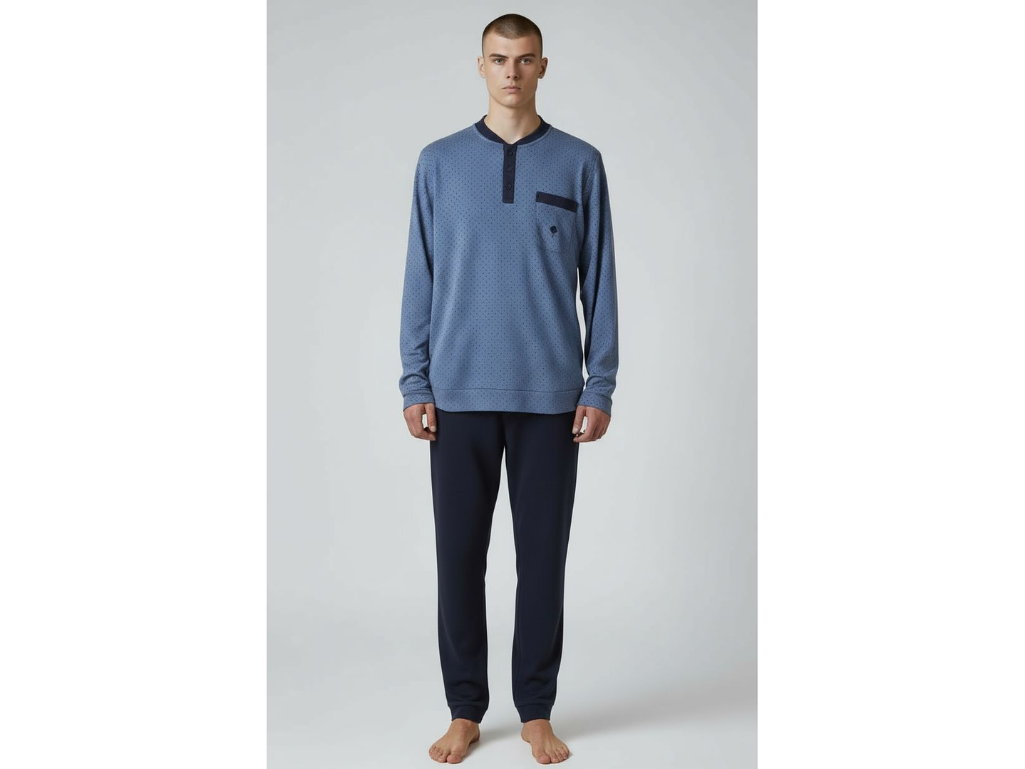 Pijama de homem 100% algodão cardado- azul indigo 1