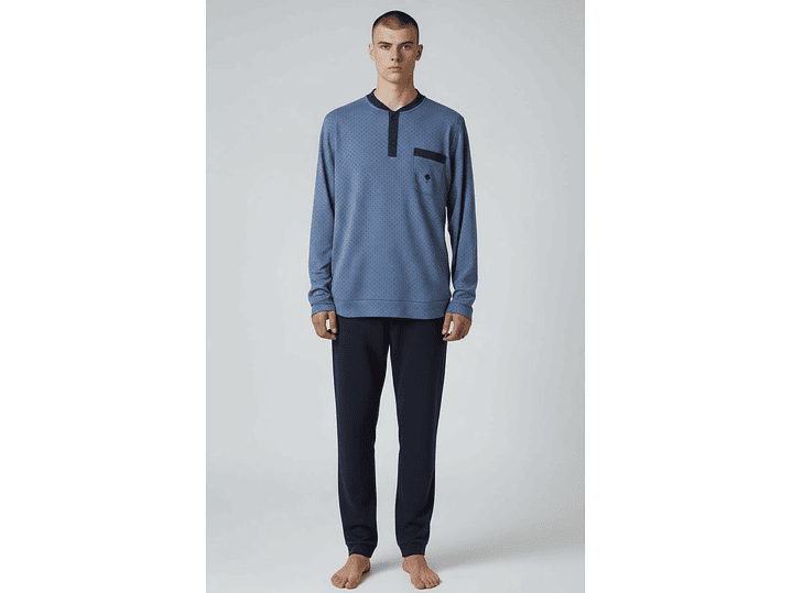 Pijama de homem 100% algodão cardado- azul indigo 1