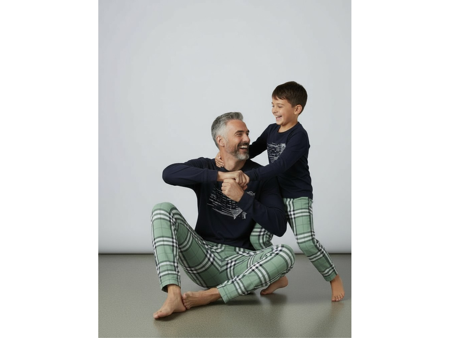 Pijama de homem em algodão com calça ao xadrez - marinho 1