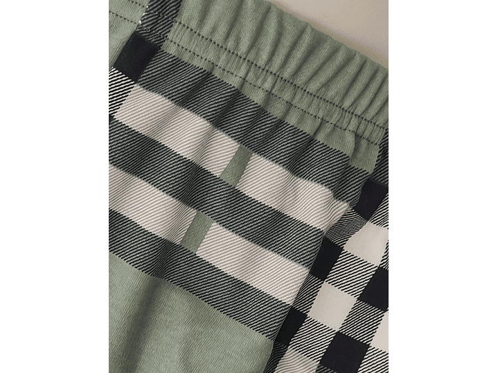 Pijama de homem em algodão com calça ao xadrez - verde 3