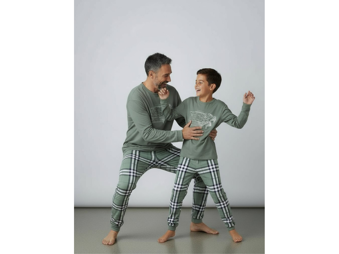 Pijama de homem em algodão com calça ao xadrez - verde 2