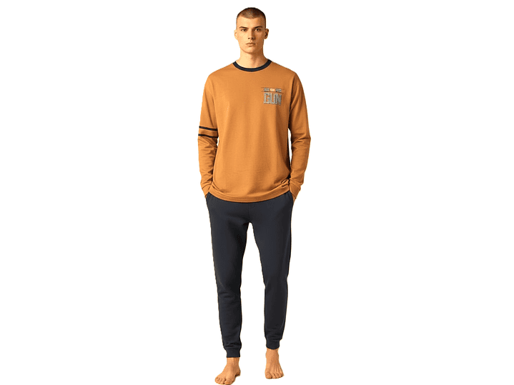 Pijama de homem 100% algodão cardado - camel 1