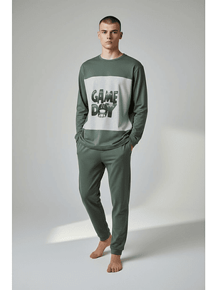 Pijama de homem “Game Day” verde – 100% algodão cardado