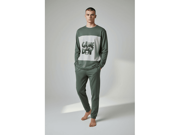 Pijama de homem “Game Day” verde – 100% algodão cardado 1