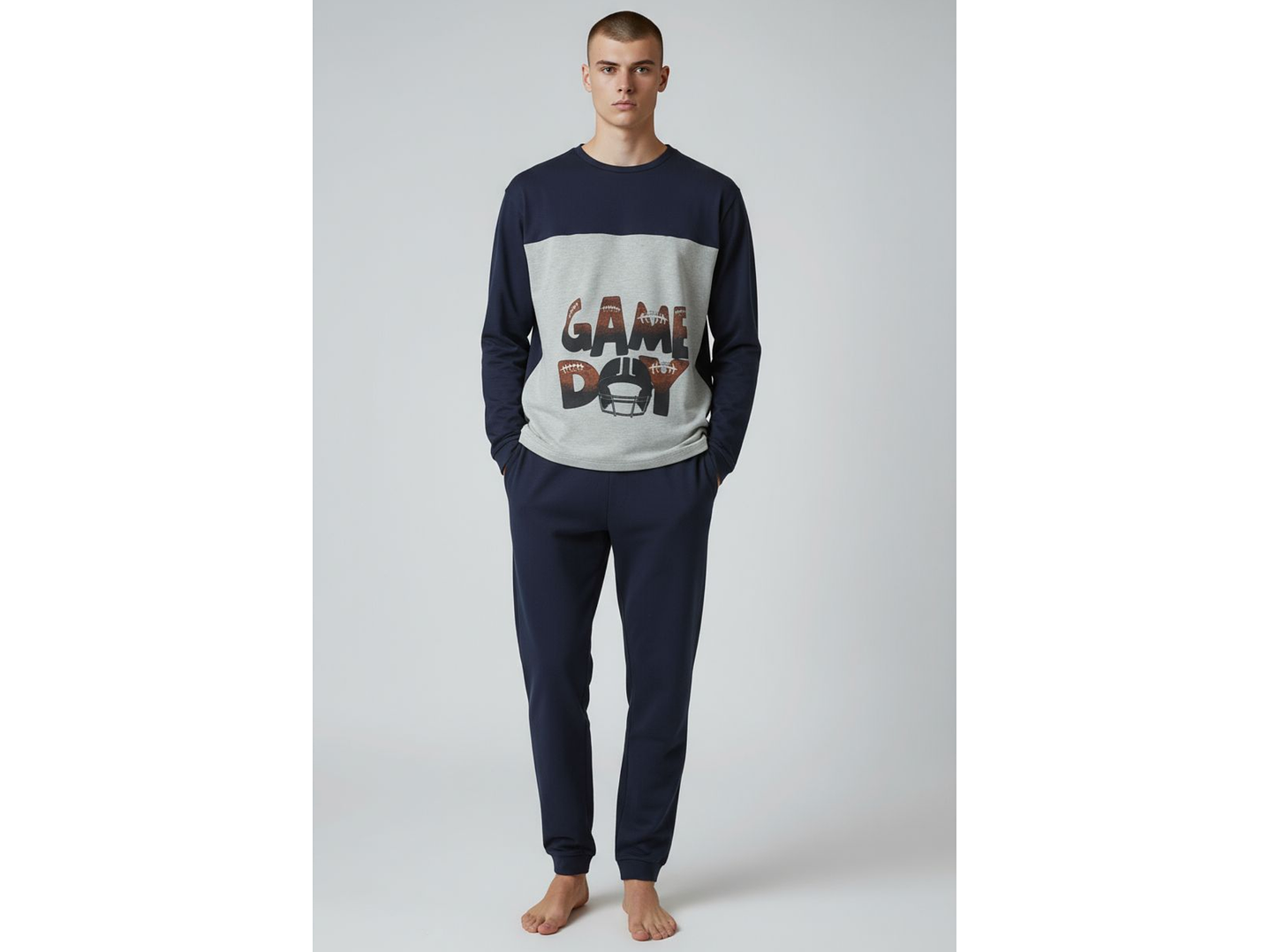 Pijama de homem “Game Day” azul – 100% algodão cardado 1