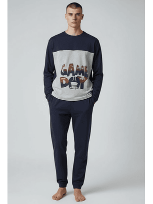 Pijama de homem “Game Day” azul – 100% algodão cardado