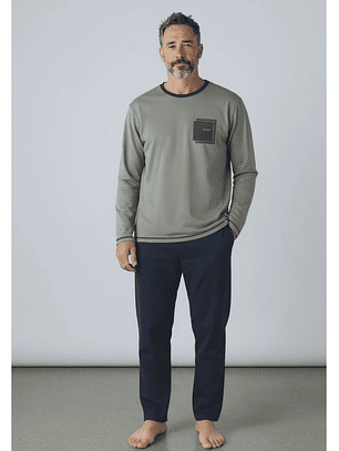 Pijama de homem em algodão cardado com bolsos