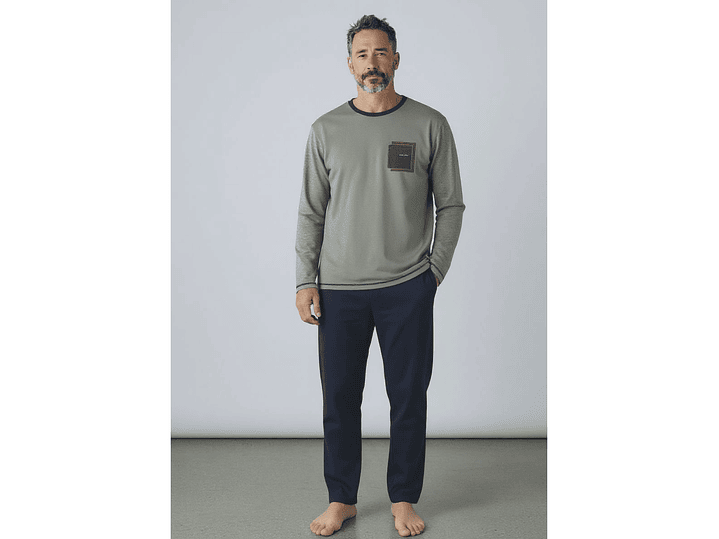 Pijama de homem em algodão cardado com bolsos 1