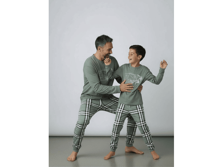 Pijama de criança em algodão (com carda) com calça ao xadrez 2