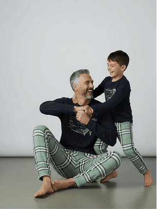 Pijama de criança em algodão (com carda) com calça ao xadrez