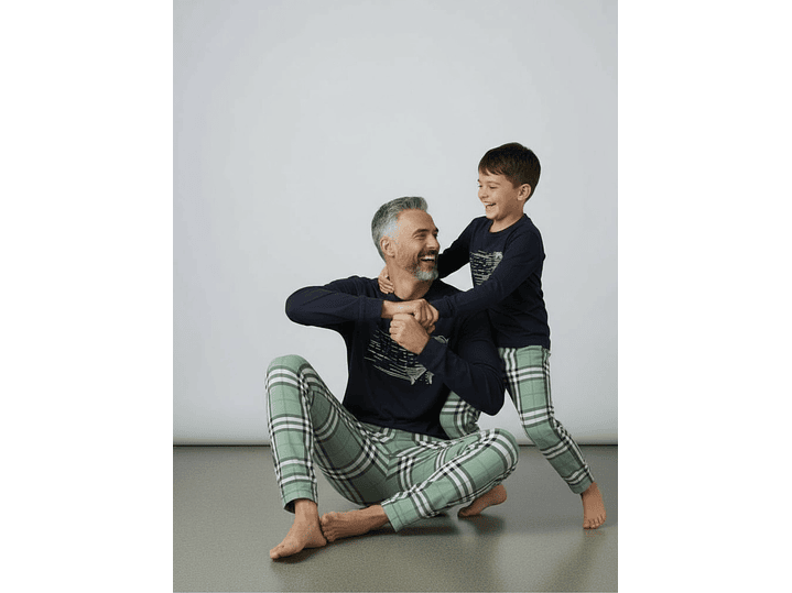 Pijama de criança em algodão (com carda) com calça ao xadrez 2