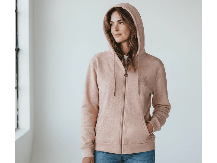 Casaco em veludo com capuz e fecho  1